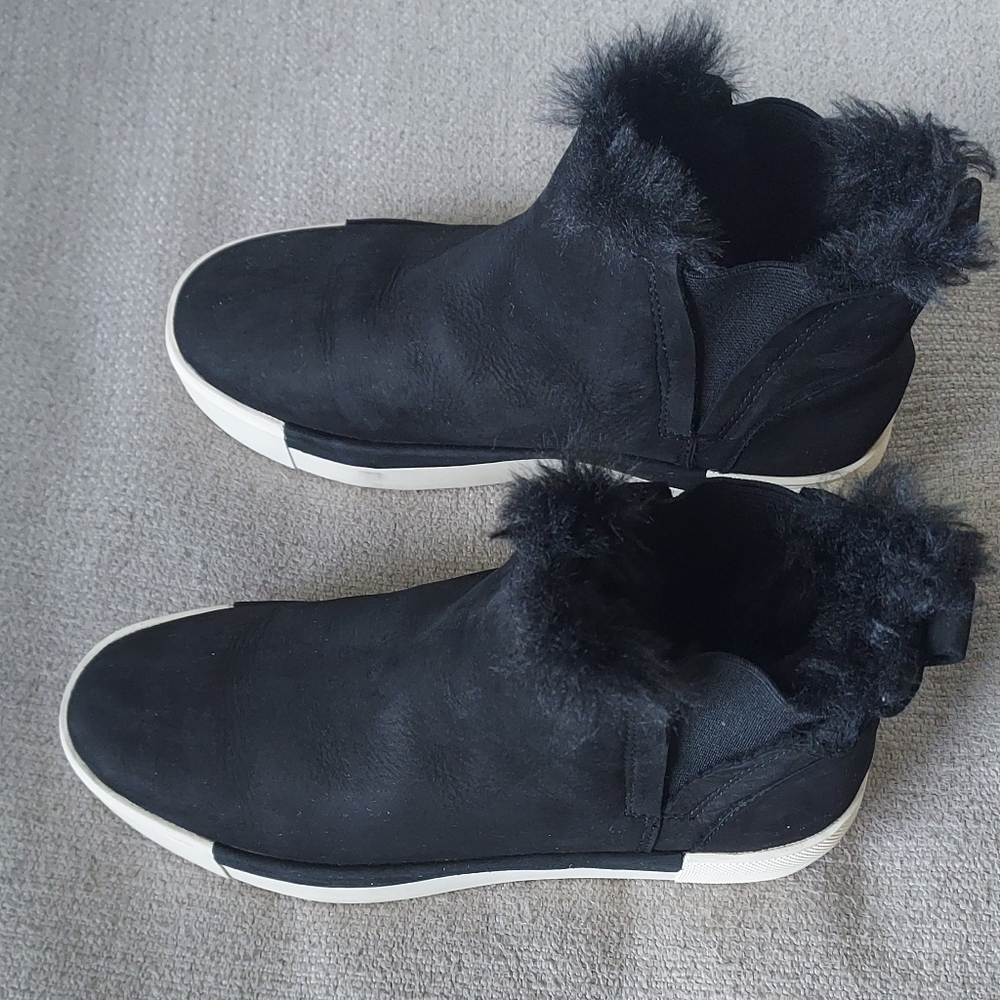 J/SLIDES Women's Black Suede Waterproof  Fux-fur Lined Slip-On Shoes Sz-6.5